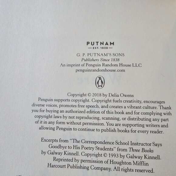 Where The Crawdads Sing By Delia Owens Hardcover - Picture 4 of 9